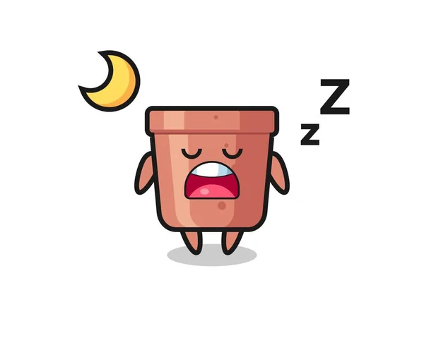 Flowerpot Character Illustration Sleeping Night Cute Style Design Shirt Sticker — Stock Vector