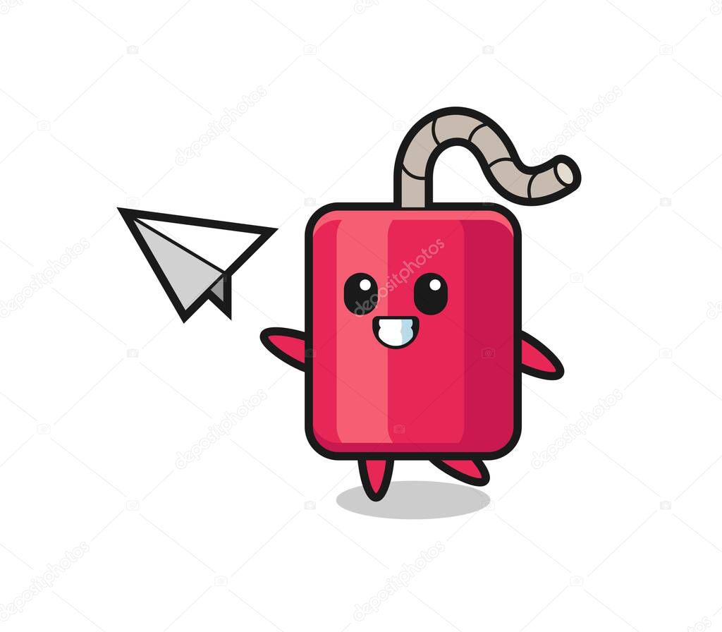 dynamite cartoon character throwing paper airplane , cute style design for t shirt, sticker, logo element