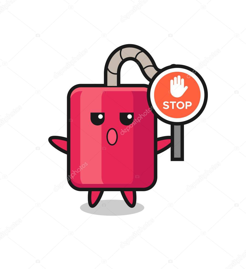Dynamite character illustration holding a stop sign , cute style design for t shirt, sticker, logo element