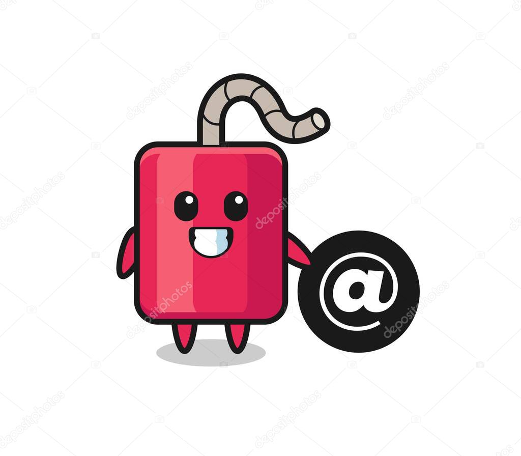 Cartoon Illustration of dynamite standing beside the At symbol , cute style design for t shirt, sticker, logo element
