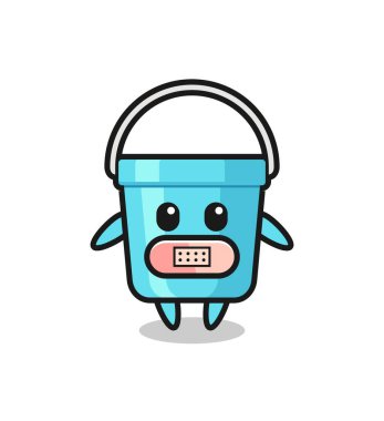 Ağzı bantlı plastik kovanın çizgi film çizimi, tişört, çıkartma, logo elementi için şirin bir tasarım.