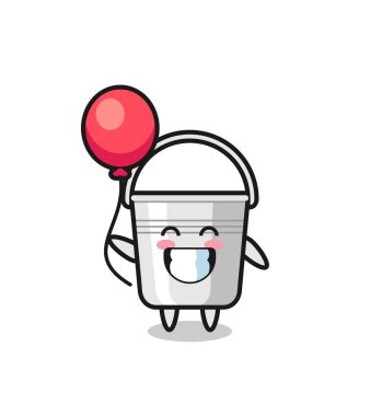 Metal kova maskotu illüstrasyonu balon çalıyor. Tişört, çıkartma, logo elementi için şirin bir tasarım.