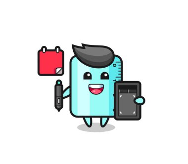 ruller maskotunun grafiksel tasarımcı olarak tasviri, tişört, etiket, logo elementi için şirin tasarım