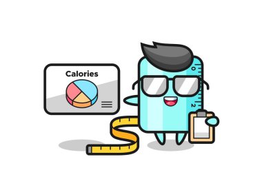 Hükümdar maskotunun bir dietisyen olarak tasviri, tişört, etiket, logo elementi için şirin bir tasarım.