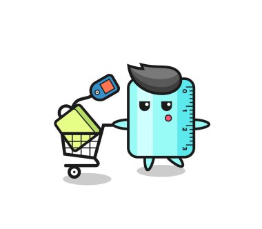 Üzerinde alışveriş arabası olan ruller çizim karikatürü, tişört, çıkartma, logo elementi için şirin bir tasarım.