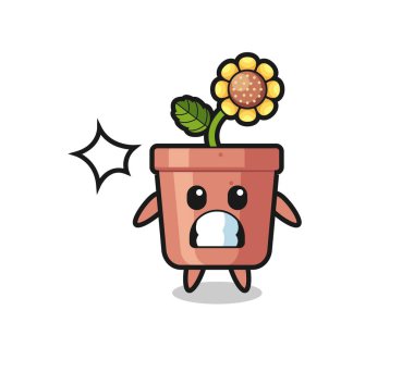 Şok olmuş jestli ayçiçeği otu karakteri, tişört, çıkartma, logo elementi için şirin tasarım.