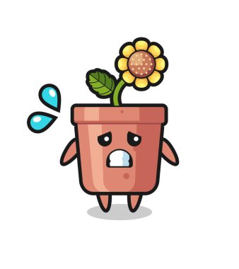 Ay çiçeği maskotu karakteri korkmuş jest, tişört, çıkartma, logo elementi için şirin tasarım