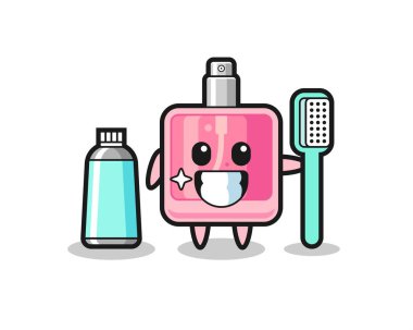 Diş fırçalı parfüm maskotu tasarımı, tişört, çıkartma, logo elementi için hoş bir tasarım.