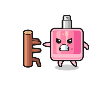 Bir karate dövüşçüsü olarak parfüm karikatürü çizimi, tişört, çıkartma, logo elementi için şirin bir tasarım.