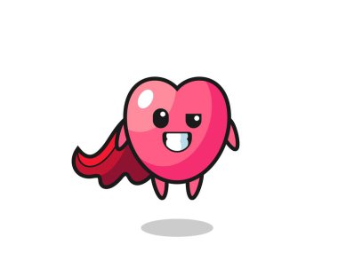 Uçan bir süper kahraman olarak sevimli kalp sembolü tişört, çıkartma, logo elementi için şirin bir tasarım.