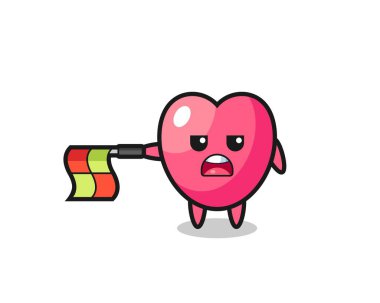 Çizgi yargıcı olarak kalp sembolü bayrağı yatay tutun, tişört, etiket, logo elementi için şirin bir tasarım