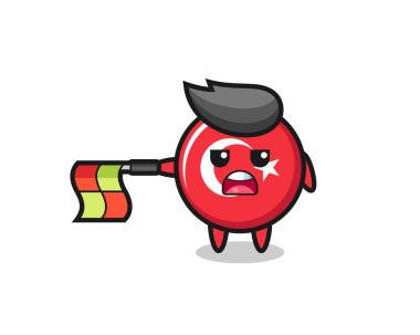 Hindi bayrağı karakteri çizgi hakemi olarak bayrağı yatay tutun, tişört, çıkartma, logo elementi için şirin bir tasarım yapın