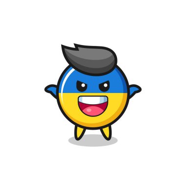 Sevimli Ukrayna bayrağı tasviri korkutma hareketi yapıyor, tişört, çıkartma, logo elementi için şirin bir tasarım.