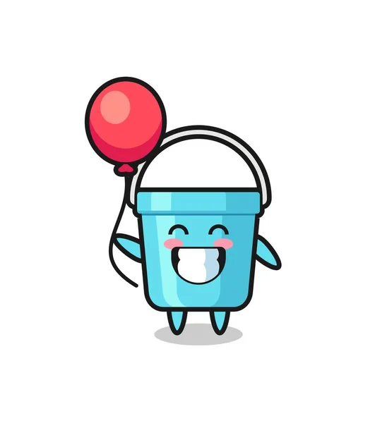 Plastic Bucket Mascot Illustration Playing Balloon Cute Style Design Shirt — Stock Vector