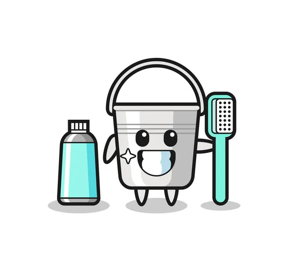 Mascot Illustration Metal Bucket Toothbrush Cute Style Design Shirt Sticker — Stock Vector