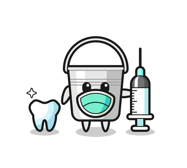 Carácter Mascota Cubo Metal Como Dentista Diseño Estilo Lindo Para — Vector de stock