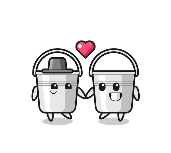 Μεταλλικό Κουβά Καρτούν Χαρακτήρα Ζευγάρι Πτώση Χειρονομία Αγάπης Χαριτωμένο Σχεδιασμό — Διανυσματικό Αρχείο