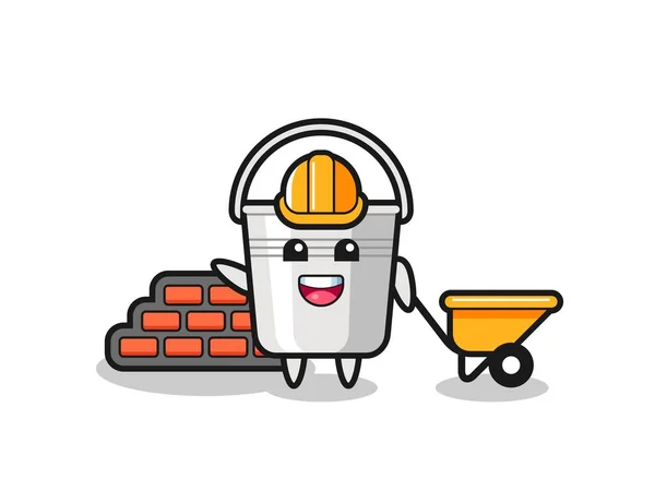 Personaje Dibujos Animados Cubo Metal Como Constructor Lindo Diseño Estilo — Vector de stock