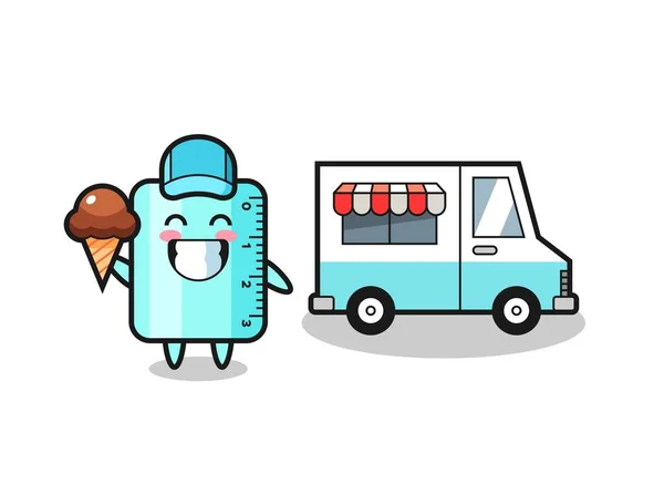 Mascot Cartoon Ruller Ice Cream Truck Cute Style Design Shirt — Stock Vector