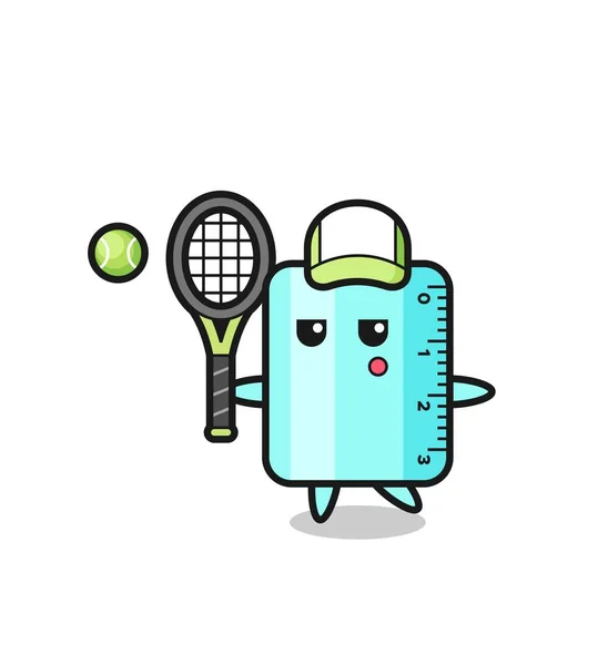 Cartoon Charakter Des Lineals Als Tennisspieler Niedliches Design Für Shirt — Stockvektor