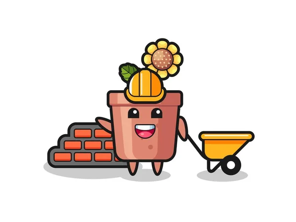 Cartoon Caractère Tournesol Pot Comme Constructeur Conception Style Mignon Pour — Image vectorielle