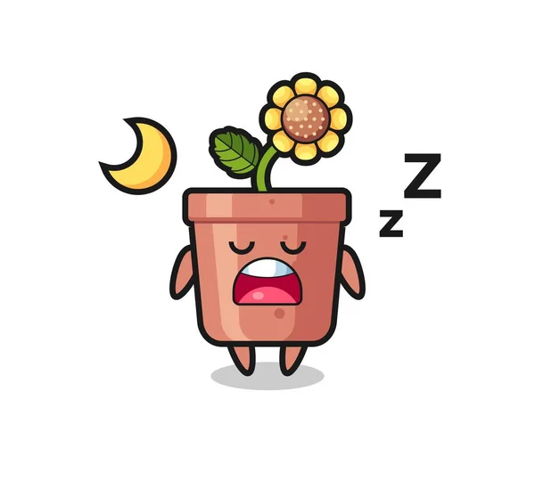 Slunečnice Pot Charakter Ilustrace Spaní Noci Roztomilý Styl Designu Pro — Stockový vektor