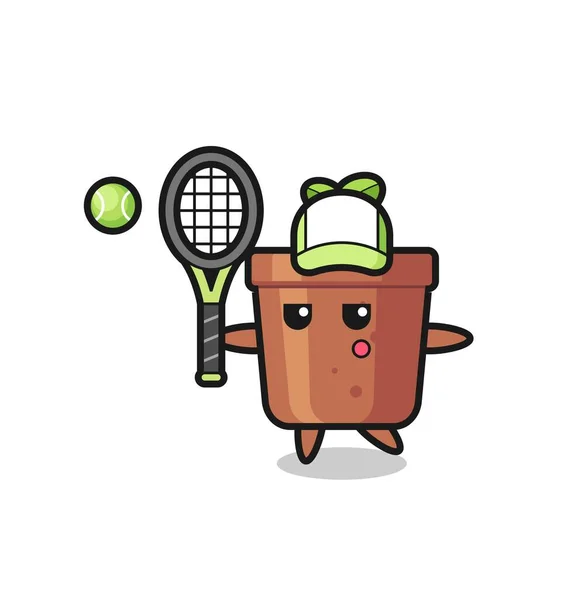 Zeichentrickfigur Pflanzentopf Als Tennisspieler Niedliches Design Für Shirt Aufkleber Logo — Stockvektor
