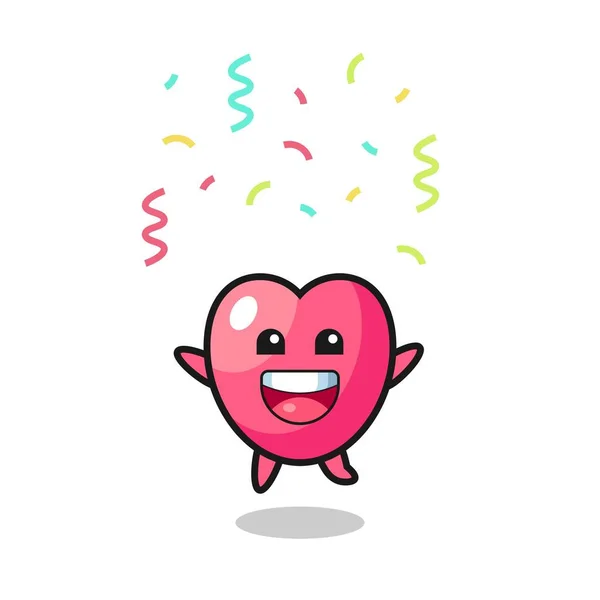 喜庆的心形吉祥物跳跃庆祝与色彩缤纷 可爱的风格设计T恤 标志元素 — 图库矢量图片