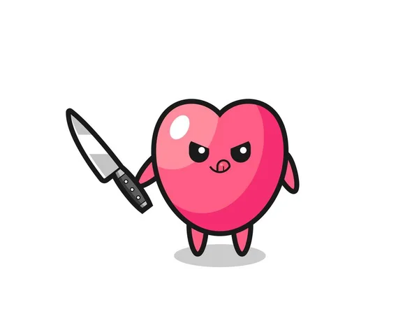 Lindo Corazón Símbolo Mascota Como Psicópata Sosteniendo Cuchillo Lindo Diseño — Vector de stock