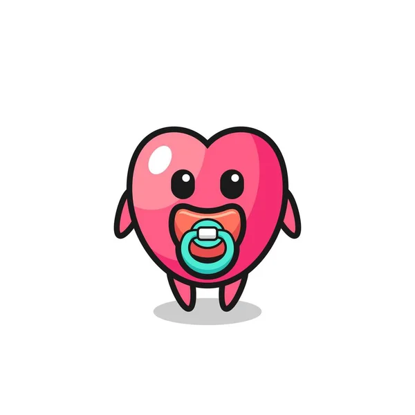 婴儿心脏标志卡通人物与奶嘴 可爱的风格设计T恤 标志元素 — 图库矢量图片