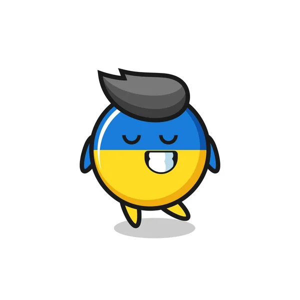 Ukraine Vlag Badge Cartoon Illustratie Met Een Verlegen Uitdrukking Leuke — Stockvector