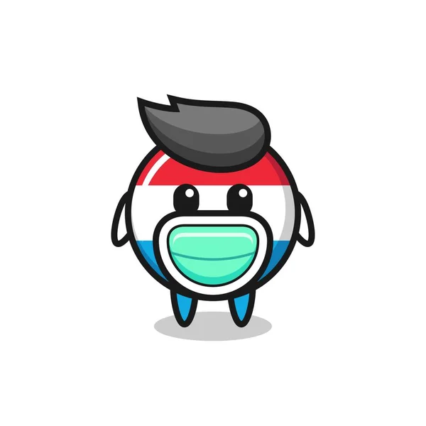 Mignon Drapeau Luxembourgeois Insigne Dessin Animé Portant Masque Conception Style — Image vectorielle