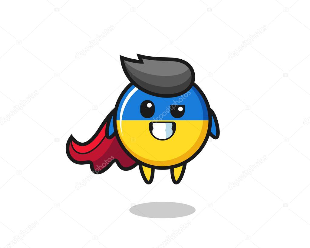 the cute ukraine flag badge character as a flying superhero , cute style design for t shirt, sticker, logo element