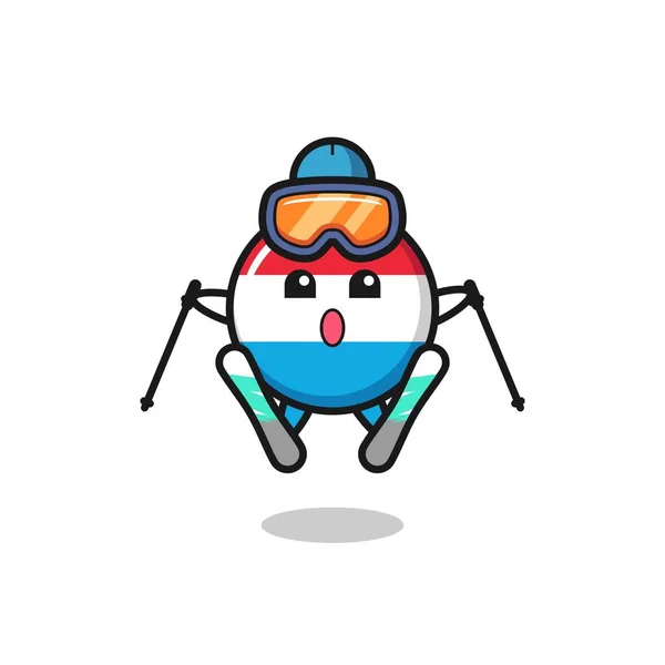 Luxembourg Flag Badge Mascot Character Ski Player Cute Style Design — стоковий вектор