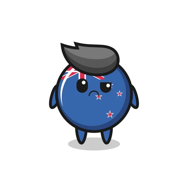Mascot New Zealand Flag Badge Sceptical Face Cute Style Design — Stock Vector