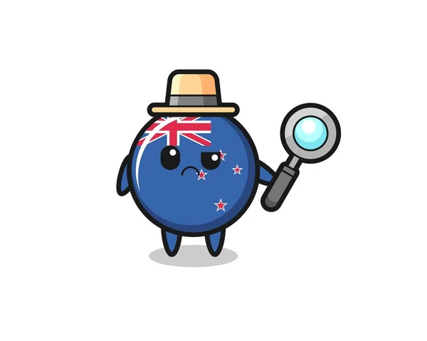 Mascota Insignia Bandera Nueva Zelanda Lindo Como Detective Diseño Estilo — Archivo Imágenes Vectoriales