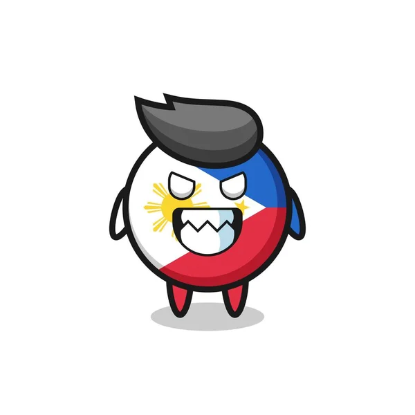 Expression Maléfique Insigne Drapeau Philippines Personnage Mascotte Mignon Conception Style — Image vectorielle