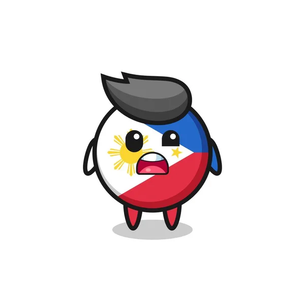 Chockad Ansikte Söta Filippiner Flagga Badge Maskot Söt Stil Design — Stock vektor