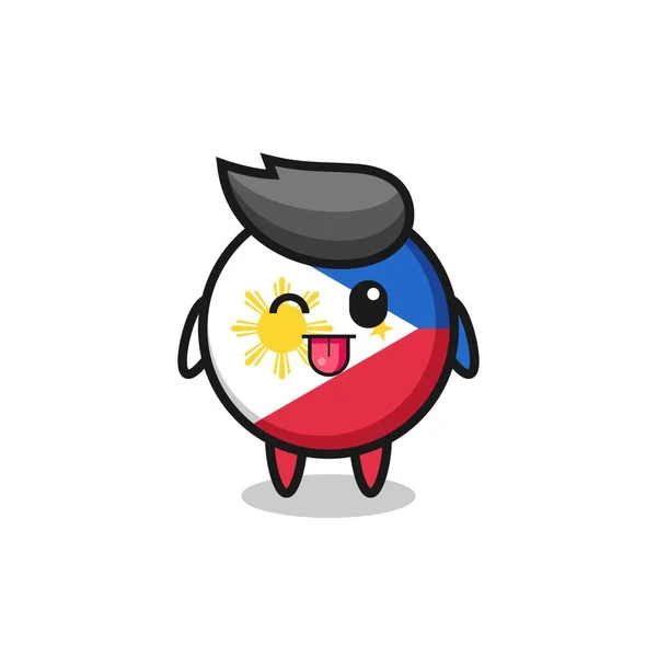 Милый Символ Флага Филиппин Сладком Выражении Торчащие Язык Милый Дизайн — стоковый вектор