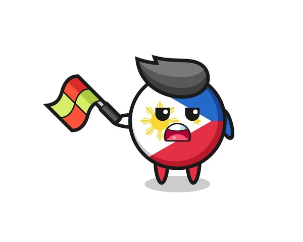 Philippines Drapeau Insigne Dessin Animé Que Juge Ligne Tenir Drapeau — Image vectorielle