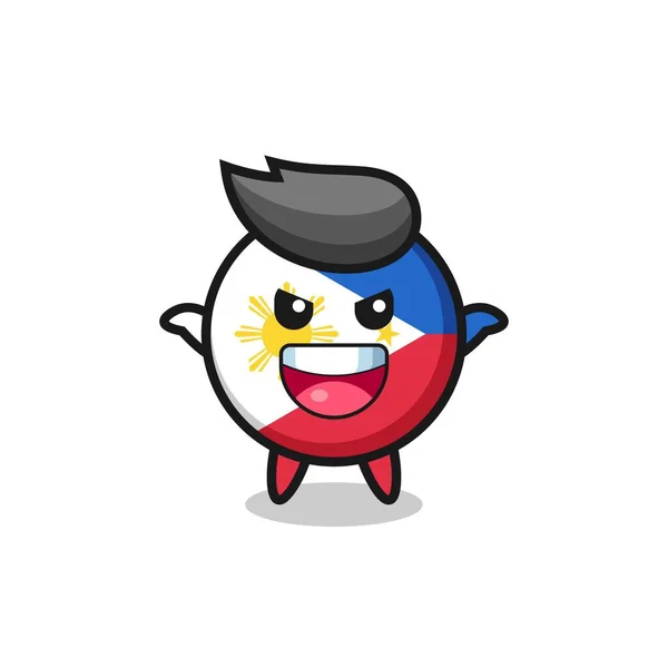 Ilustracja Cute Philippines Flagi Odznaki Robi Gest Strachu Ładny Styl — Wektor stockowy
