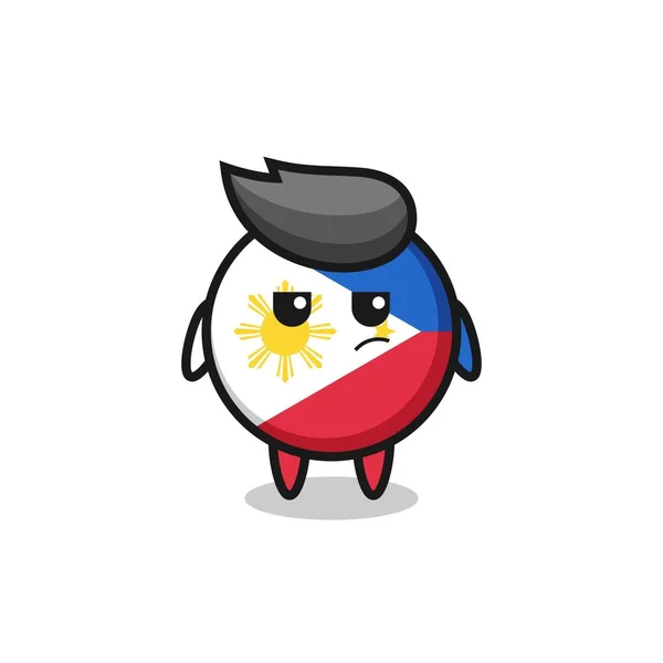 Söta Filippiner Flagga Badge Karaktär Med Misstänkt Uttryck Söt Stil — Stock vektor