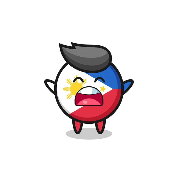 Söta Filippiner Flagga Badge Maskot Med Gäspning Uttryck Söt Stil — Stock vektor