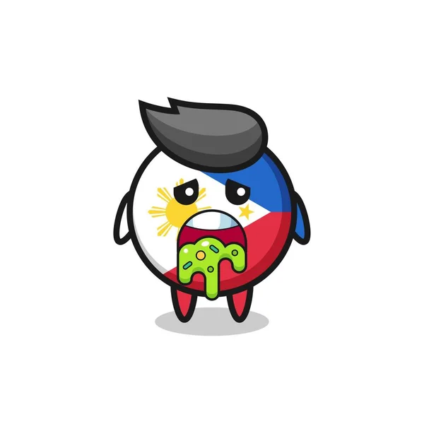 Personnage Mignon Badge Drapeau Philippines Avec Vomi Conception Style Mignon — Image vectorielle