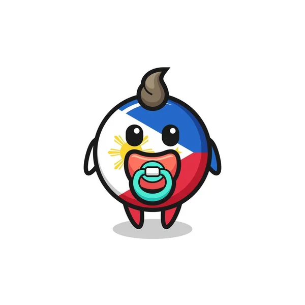 Bebê Filipinas Bandeira Crachá Personagem Desenho Animado Com Chupeta Design — Vetor de Stock