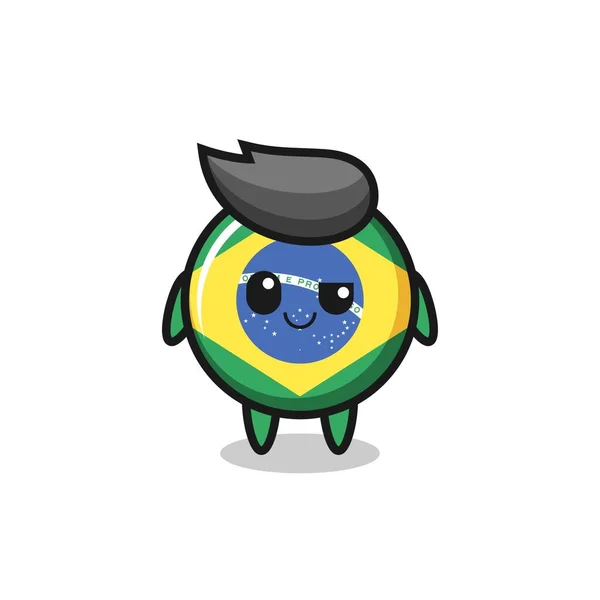 Desenho Animado Emblema Bandeira Brasil Com Uma Expressão Arrogante Design — Vetor de Stock