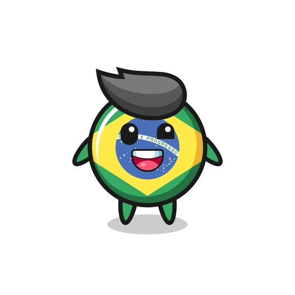 Illust Brazil Flag Badge Character Awkward Poses Lindo Diseño Estilo — Archivo Imágenes Vectoriales