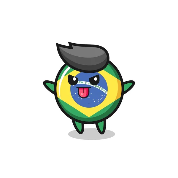 Naughty Brazil Flag Badge Character Mocking Pose Cute Style Design — Stock Vector