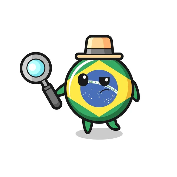 Bandera Brasil Personaje Detective Placa Está Analizando Caso Lindo Diseño — Archivo Imágenes Vectoriales