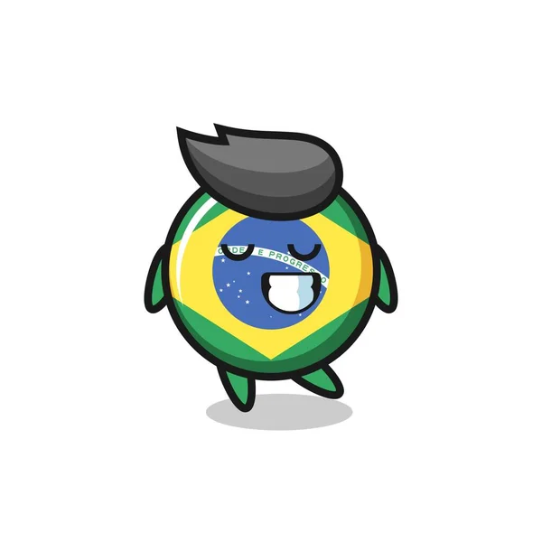 Utangaç Ifadeli Brezilya Bayrağı Karikatür Çizimi Tişört Etiket Logo Elementi — Stok Vektör